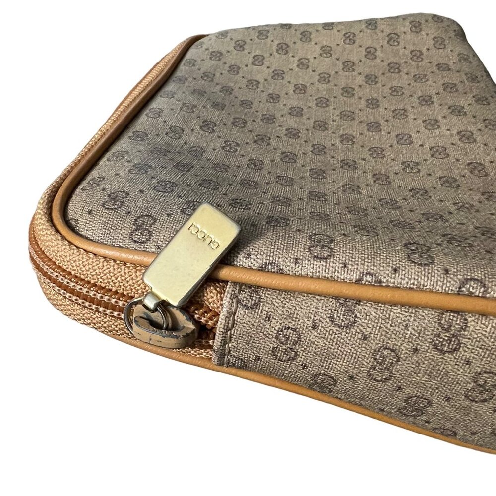 VIntage Gucci Tan Brown Monogram Make Up Bag Pouch Zip Top - Picture 7 of 10